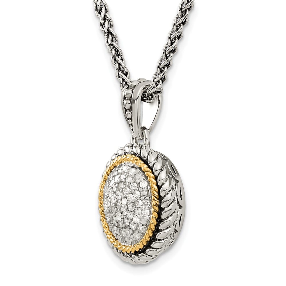 Sterling Silver 14k Accent Antiqued Diamond 18 inch Necklace
