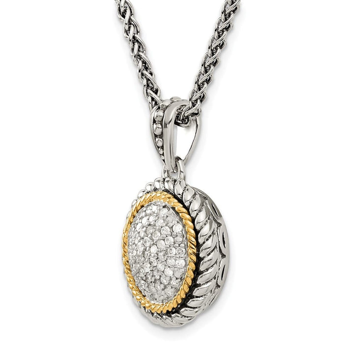 Sterling Silver 14k Accent Antiqued Diamond 18 inch Necklace