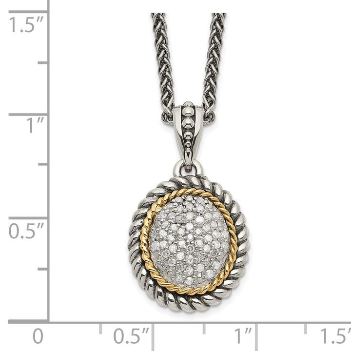 Sterling Silver 14k Accent Antiqued Diamond 18 inch Necklace