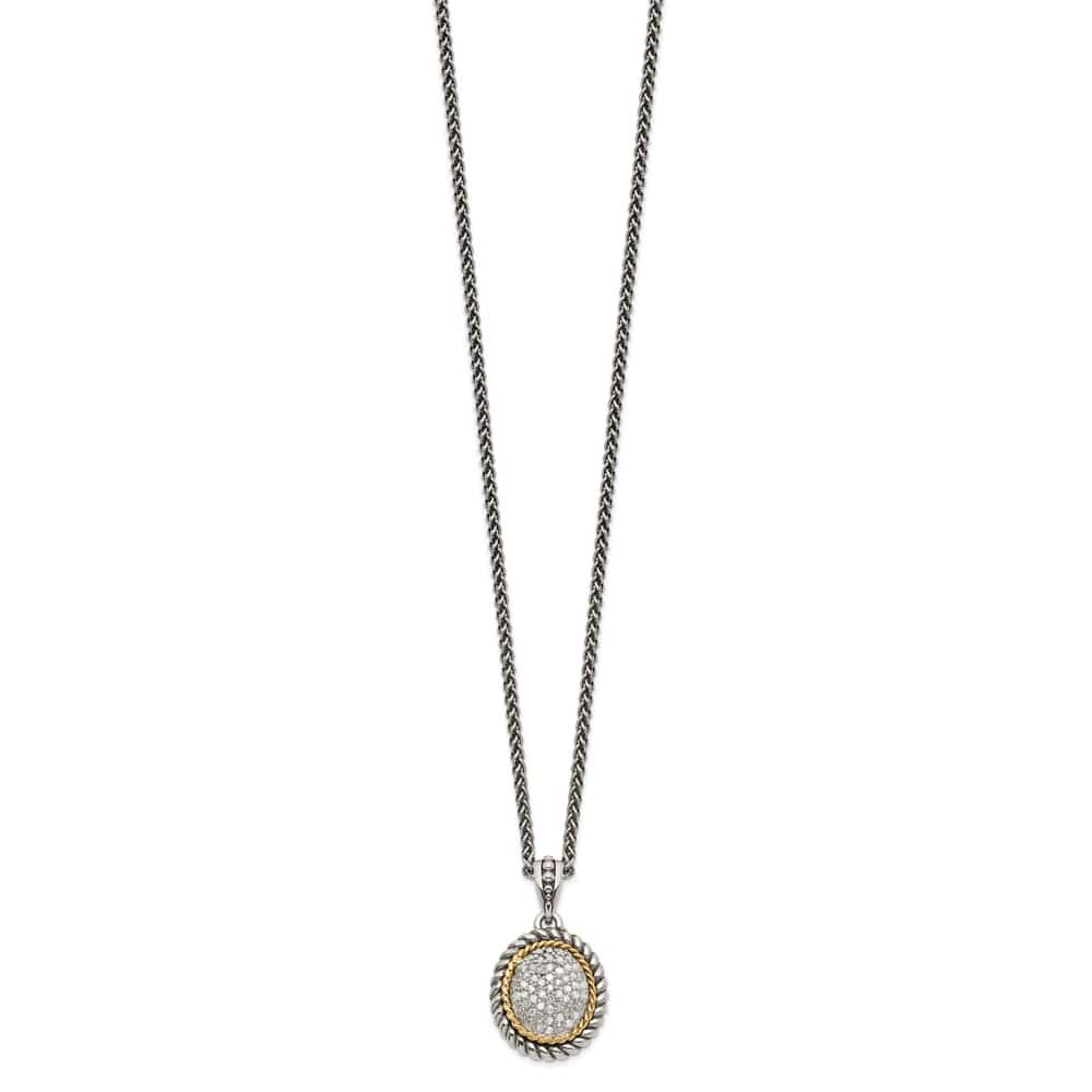 Sterling Silver 14k Accent Antiqued Diamond 18 inch Necklace