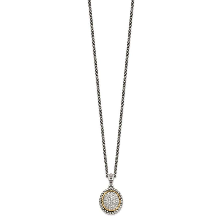 Sterling Silver 14k Accent Antiqued Diamond 18 inch Necklace
