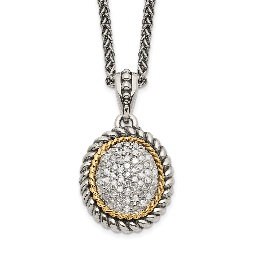 Sterling Silver 14k Accent Antiqued Diamond 18 inch Necklace