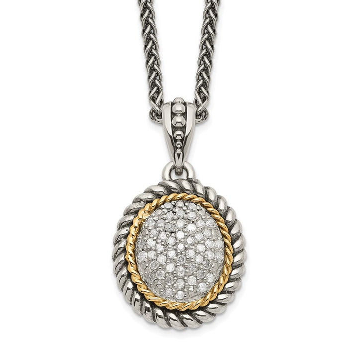 Sterling Silver 14k Accent Antiqued Diamond 18 inch Necklace