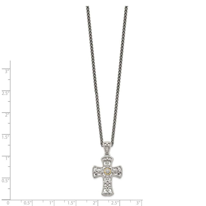 Sterling Silver 14K Accent Diamond Cross 18 inch Necklace