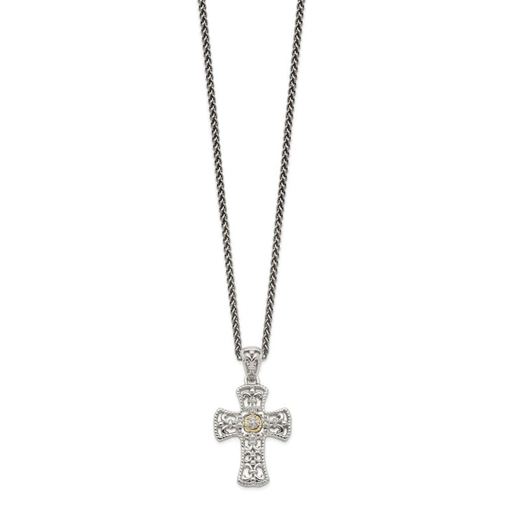 Sterling Silver 14K Accent Diamond Cross 18 inch Necklace