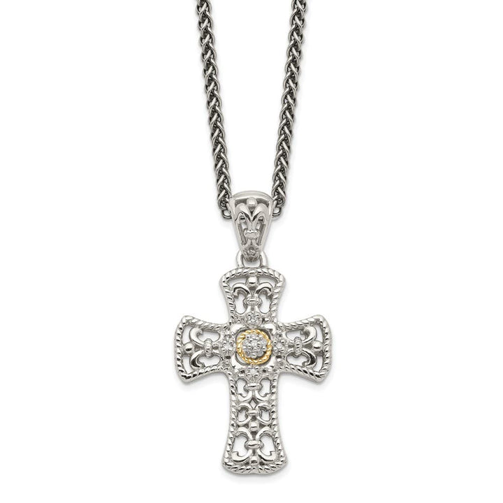 Sterling Silver 14K Accent Diamond Cross 18 inch Necklace