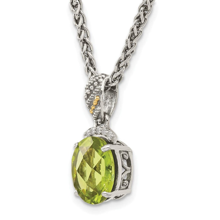 Sterling Silver 14k Accent Oval Peridot and Diamond 18 inch Necklace