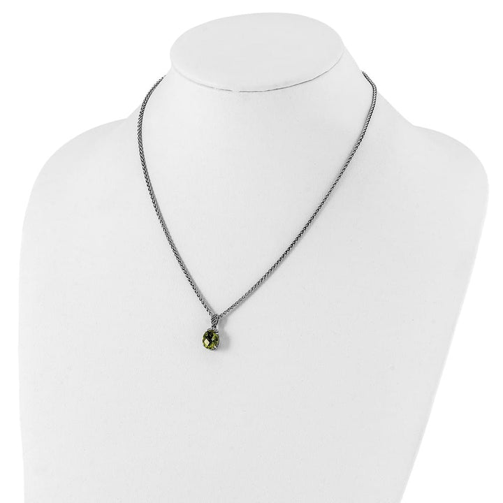 Sterling Silver 14k Accent Oval Peridot and Diamond 18 inch Necklace