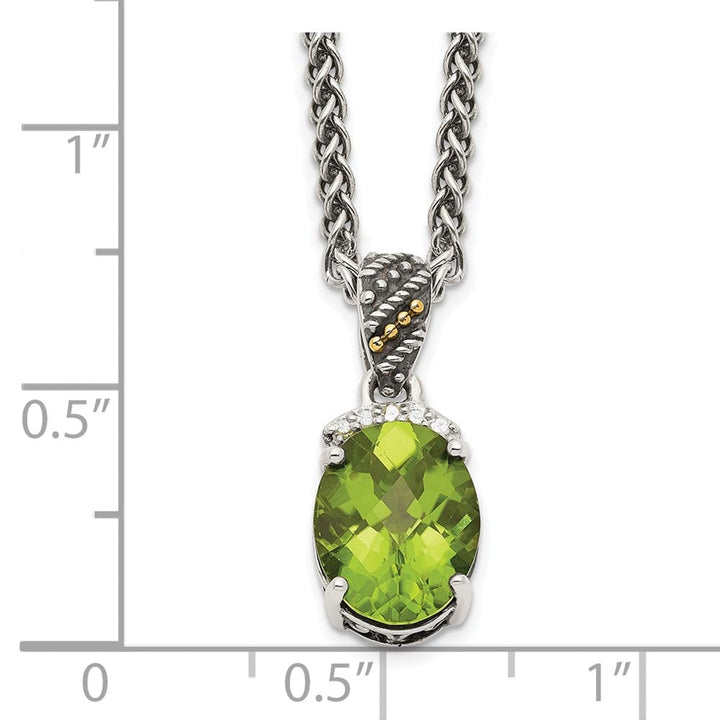 Sterling Silver 14k Accent Oval Peridot and Diamond 18 inch Necklace