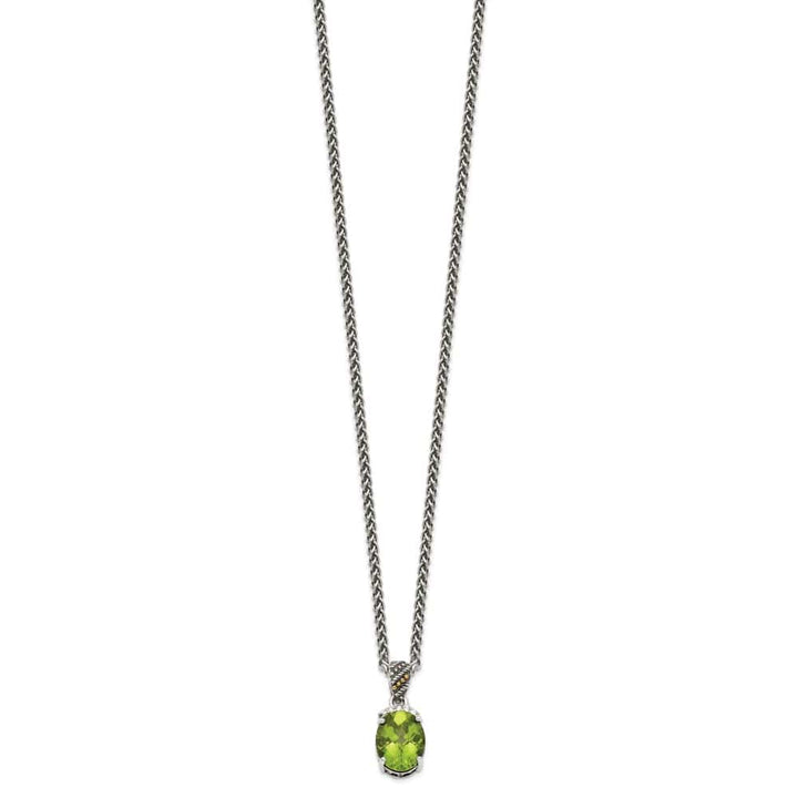 Sterling Silver 14k Accent Oval Peridot and Diamond 18 inch Necklace