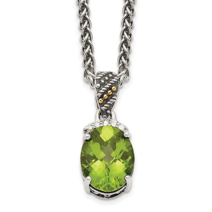 Sterling Silver 14k Accent Oval Peridot and Diamond 18 inch Necklace