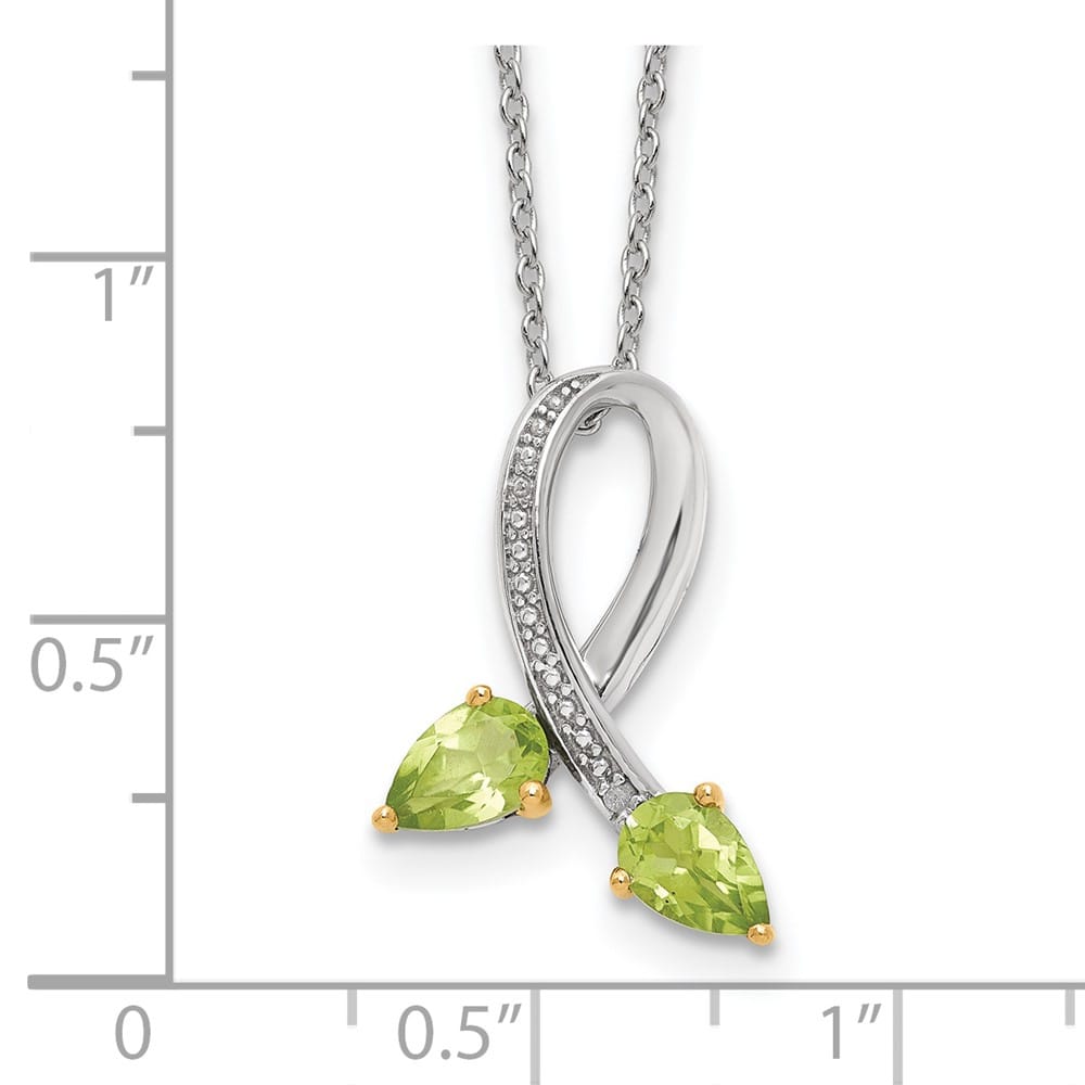 Sterling Silver 14k Accent Peridot and Diamond 20 inch Necklace