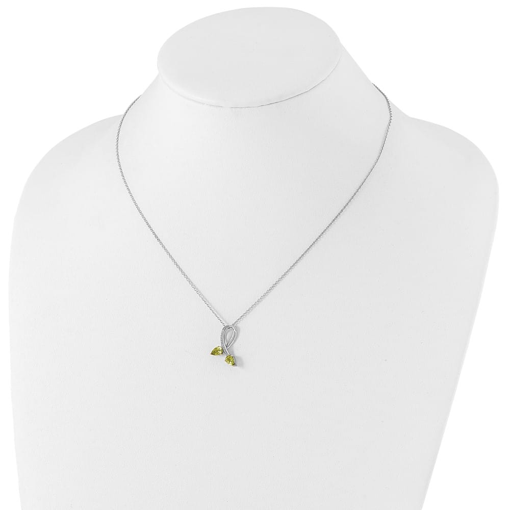 Sterling Silver 14k Accent Peridot and Diamond 20 inch Necklace