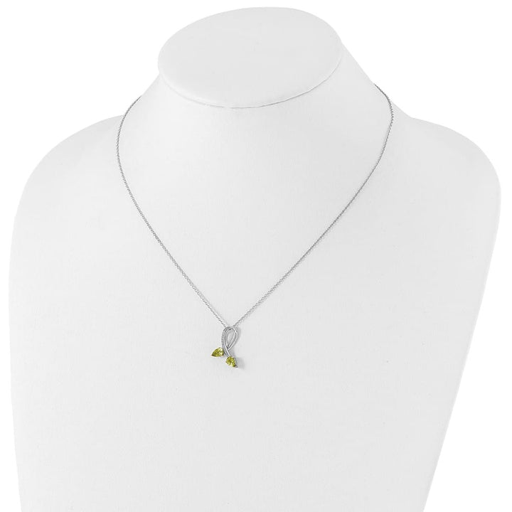 Sterling Silver 14k Accent Peridot and Diamond 20 inch Necklace