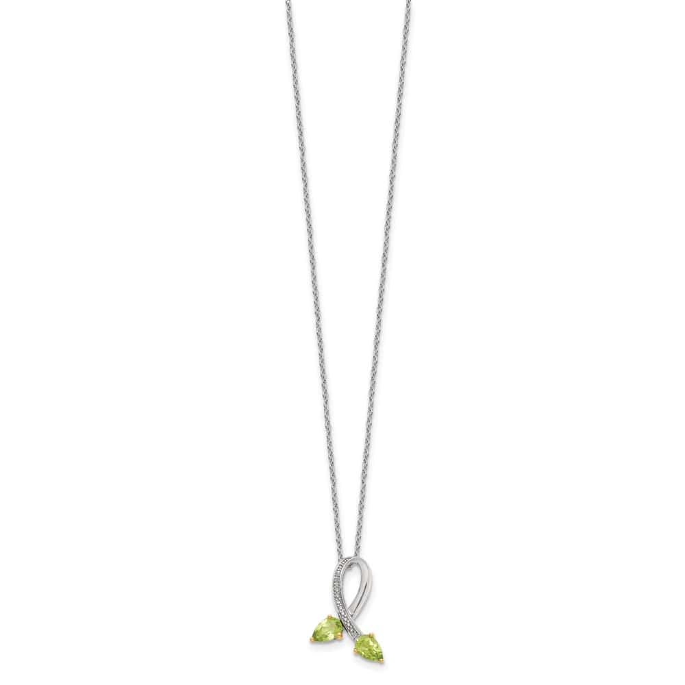 Sterling Silver 14k Accent Peridot and Diamond 20 inch Necklace
