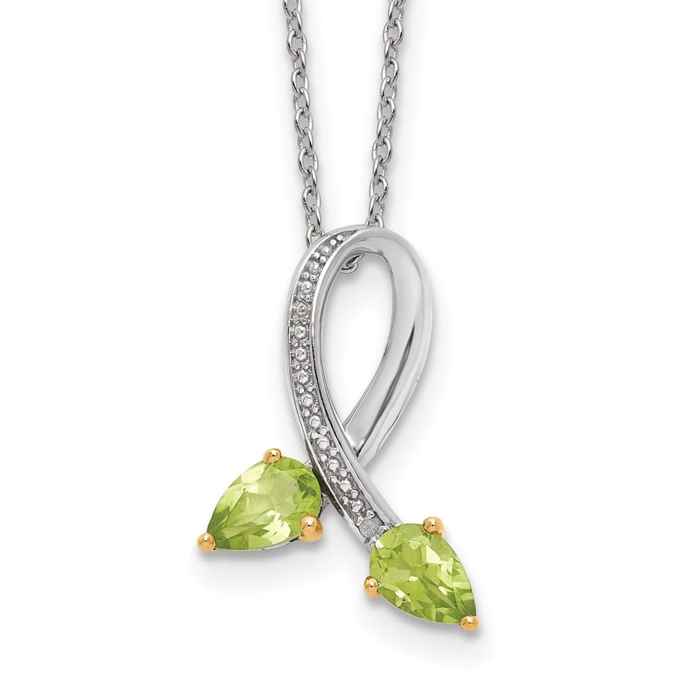 Sterling Silver 14k Accent Peridot and Diamond 20 inch Necklace