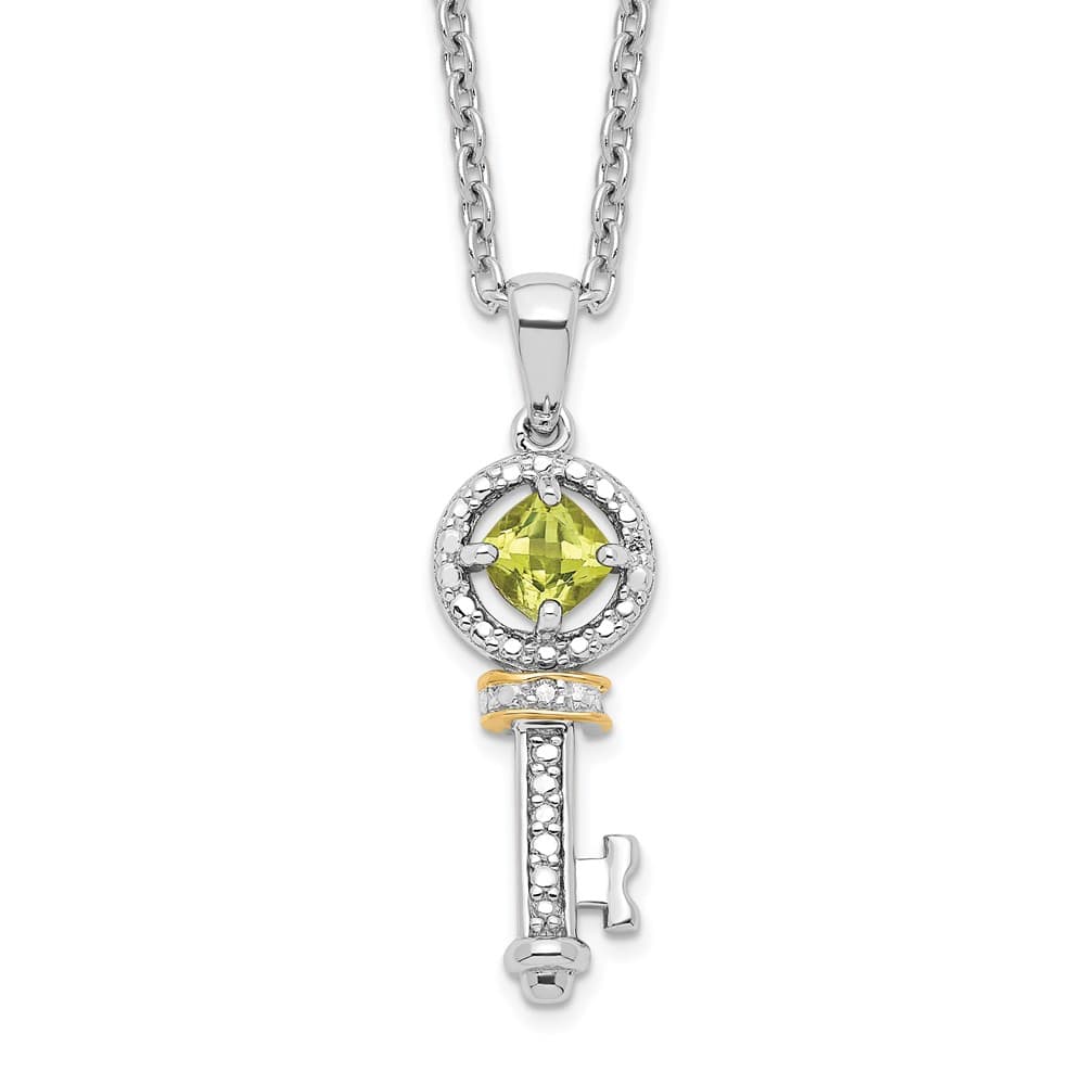Sterling Silver 14k Accent Peridot and Diamond Key 20 inch Necklace