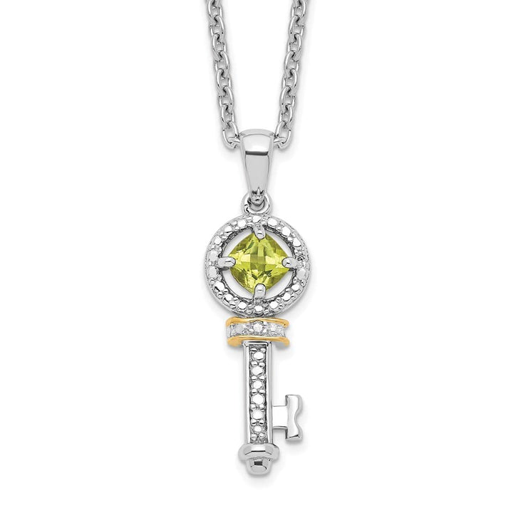 Sterling Silver 14k Accent Peridot and Diamond Key 20 inch Necklace
