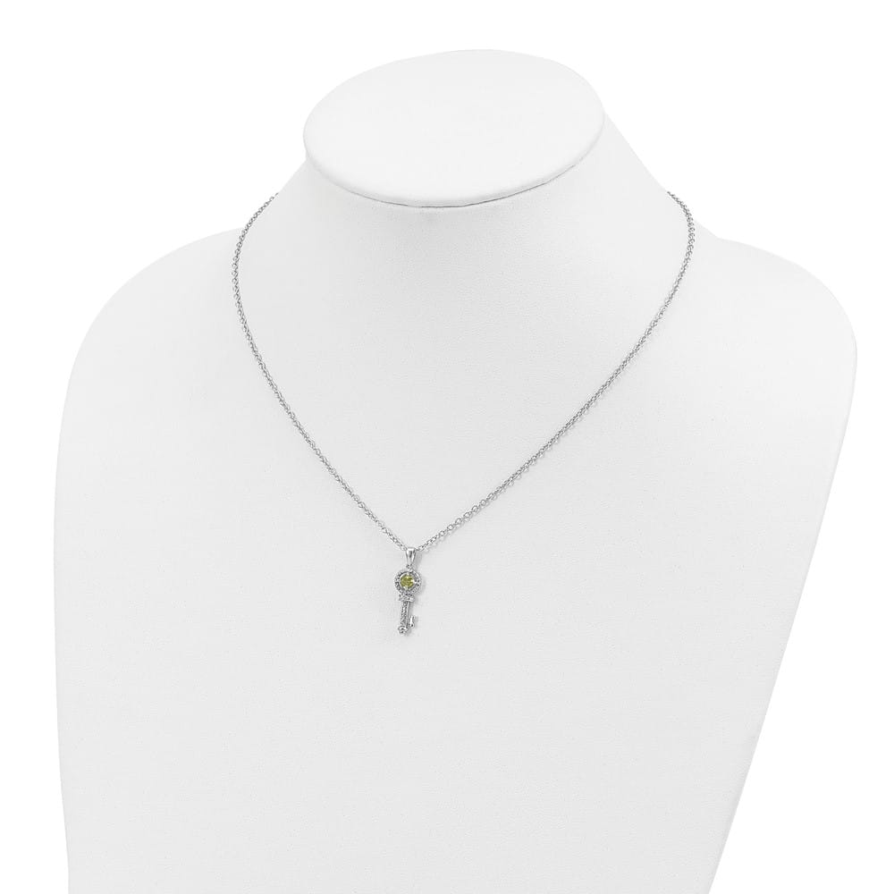 Sterling Silver 14k Accent Peridot and Diamond Key 20 inch Necklace