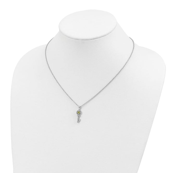 Sterling Silver 14k Accent Peridot and Diamond Key 20 inch Necklace
