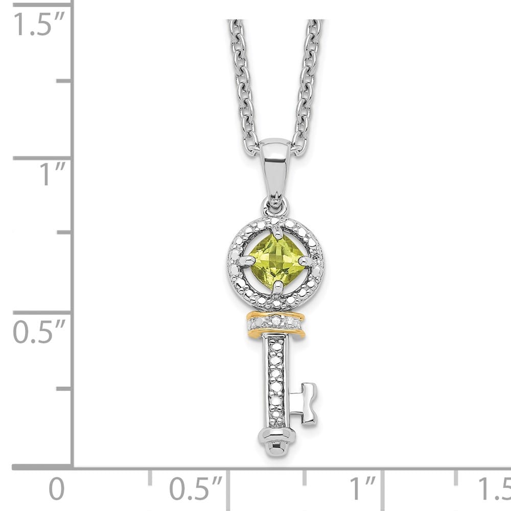 Sterling Silver 14k Accent Peridot and Diamond Key 20 inch Necklace