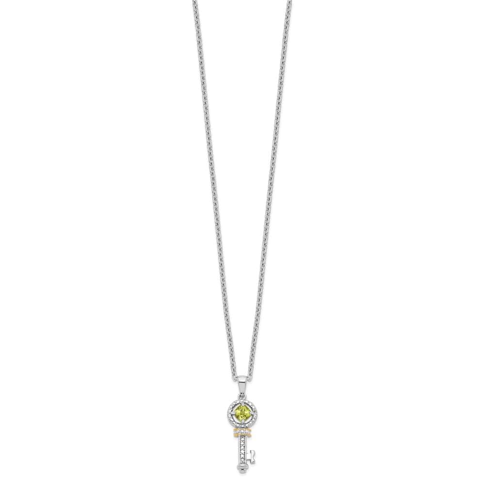 Sterling Silver 14k Accent Peridot and Diamond Key 20 inch Necklace