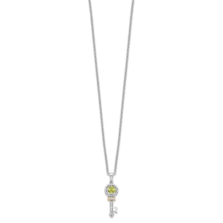 Sterling Silver 14k Accent Peridot and Diamond Key 20 inch Necklace