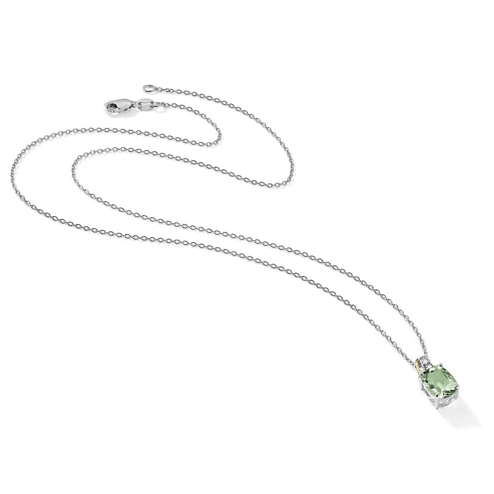 Sterling Silver 14k Accent Quartz and Diamond 10x7 mm 20 inch Necklace