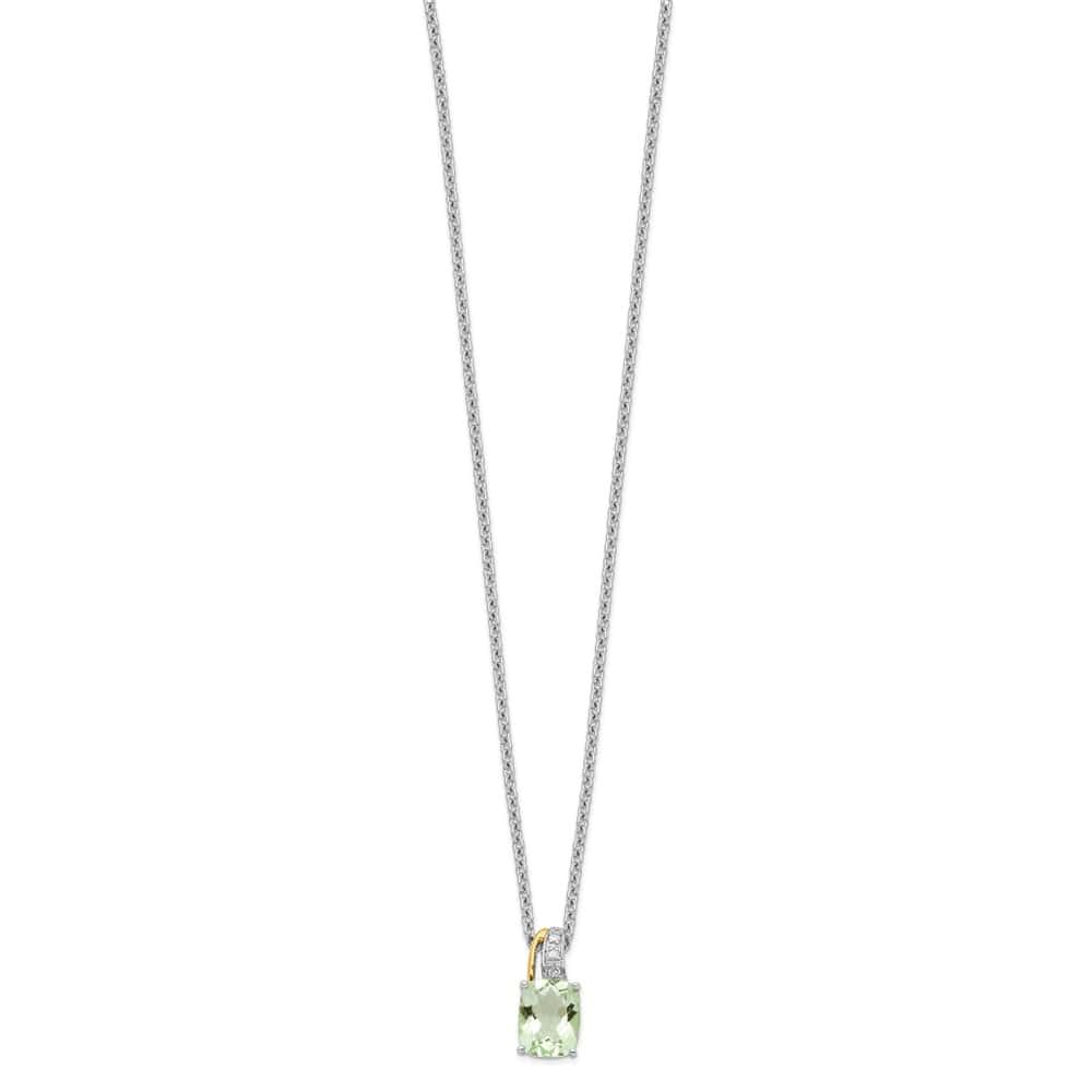 Sterling Silver 14k Accent Quartz and Diamond 10x7 mm 20 inch Necklace