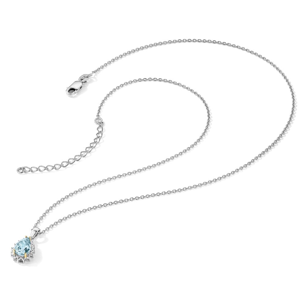 Sterling Silver 14k Accent Sky Topaz Diamond 17x10 mm 20 inch Necklace