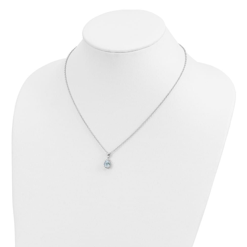 Sterling Silver 14k Accent Sky Topaz Diamond 17x10 mm 20 inch Necklace