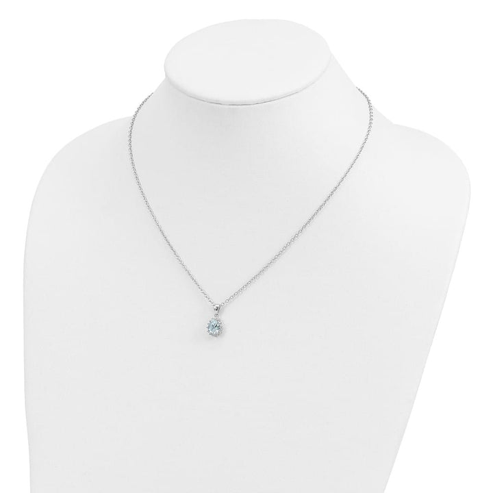 Sterling Silver 14k Accent Sky Topaz Diamond 17x10 mm 20 inch Necklace
