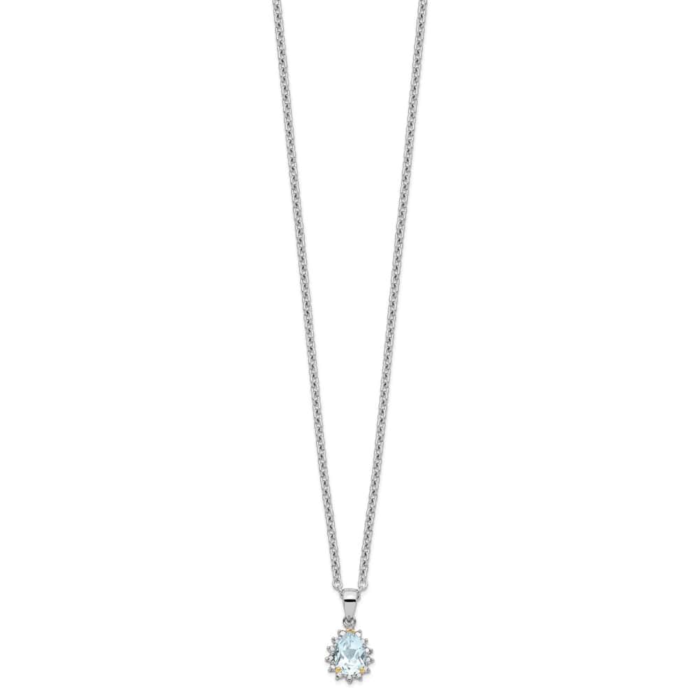 Sterling Silver 14k Accent Sky Topaz Diamond 17x10 mm 20 inch Necklace