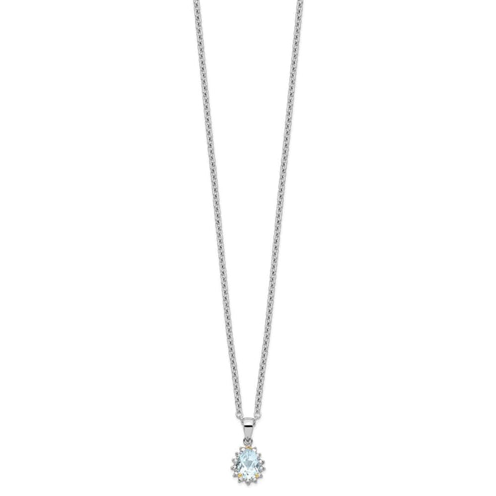 Sterling Silver 14k Accent Sky Topaz Diamond 17x10 mm 20 inch Necklace