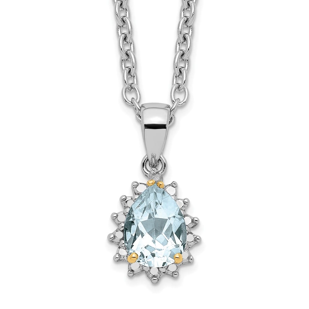 Sterling Silver 14k Accent Sky Topaz Diamond 17x10 mm 20 inch Necklace