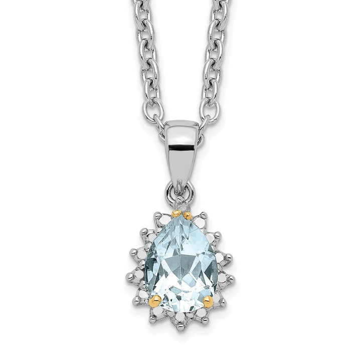 Sterling Silver 14k Accent Sky Topaz Diamond 17x10 mm 20 inch Necklace