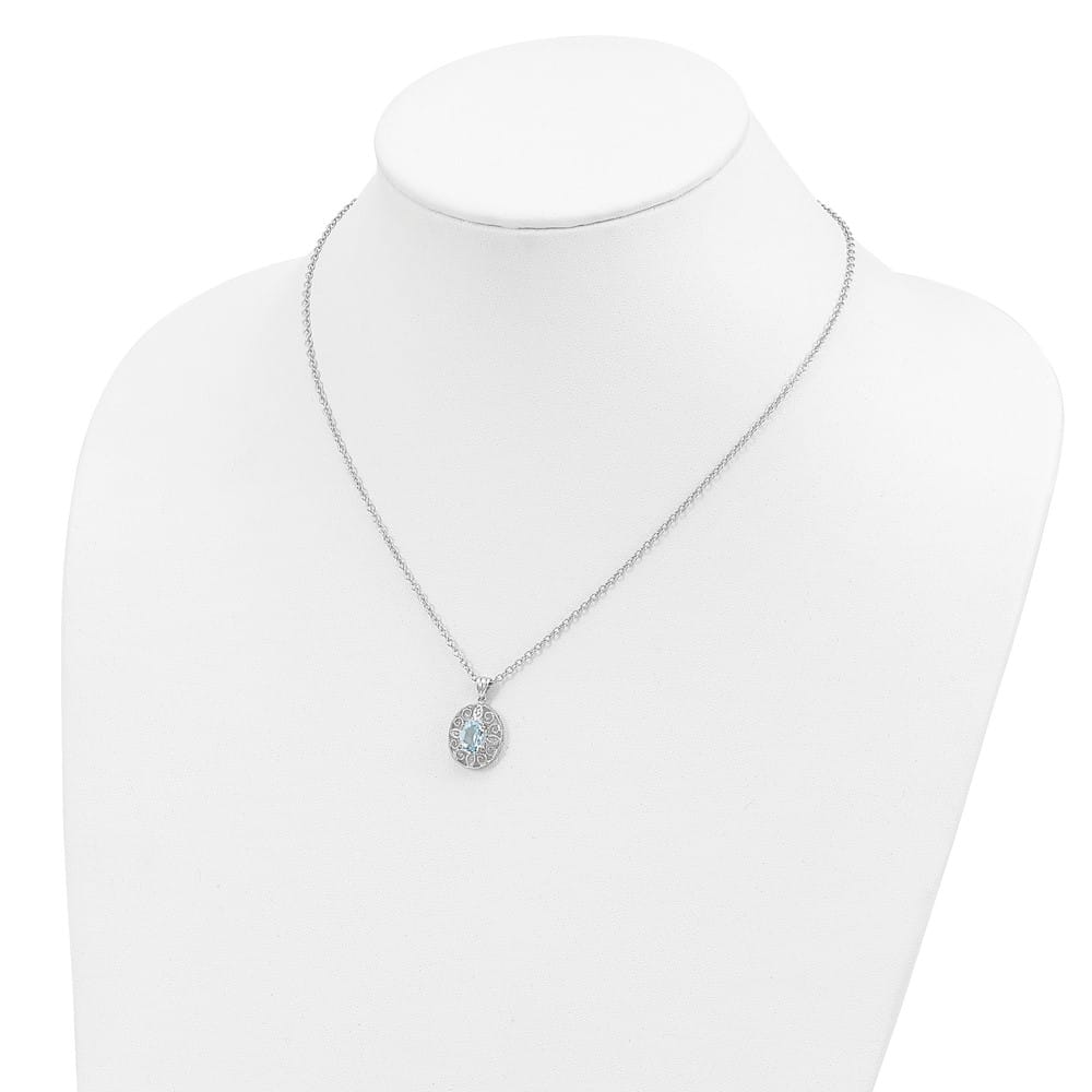 Sterling Silver 14k Accent Sky Topaz Diamond 22x13 mm 20 inch Necklace