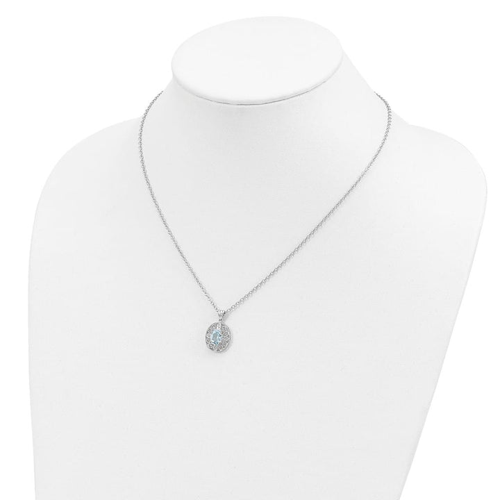 Sterling Silver 14k Accent Sky Topaz Diamond 22x13 mm 20 inch Necklace