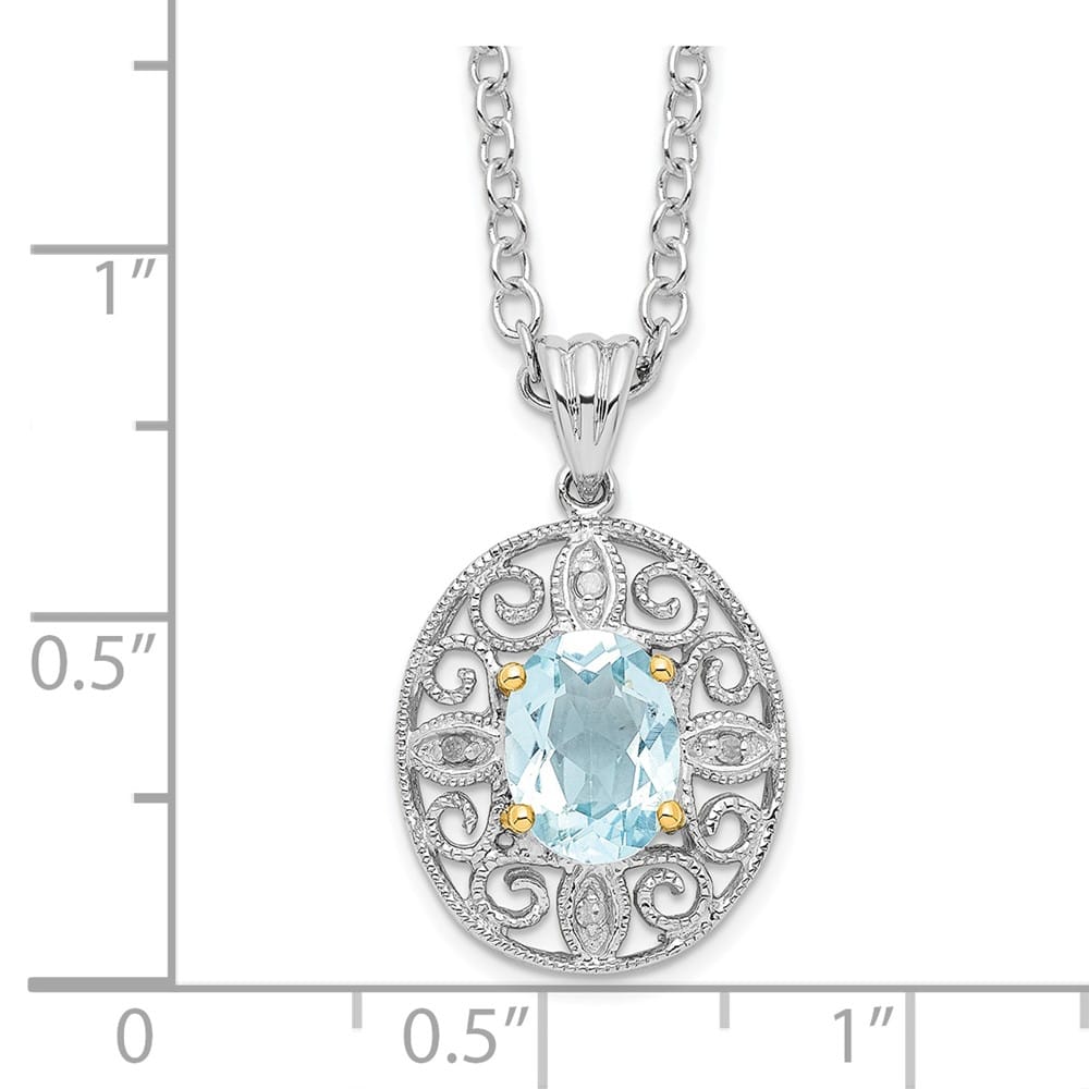 Sterling Silver 14k Accent Sky Topaz Diamond 22x13 mm 20 inch Necklace