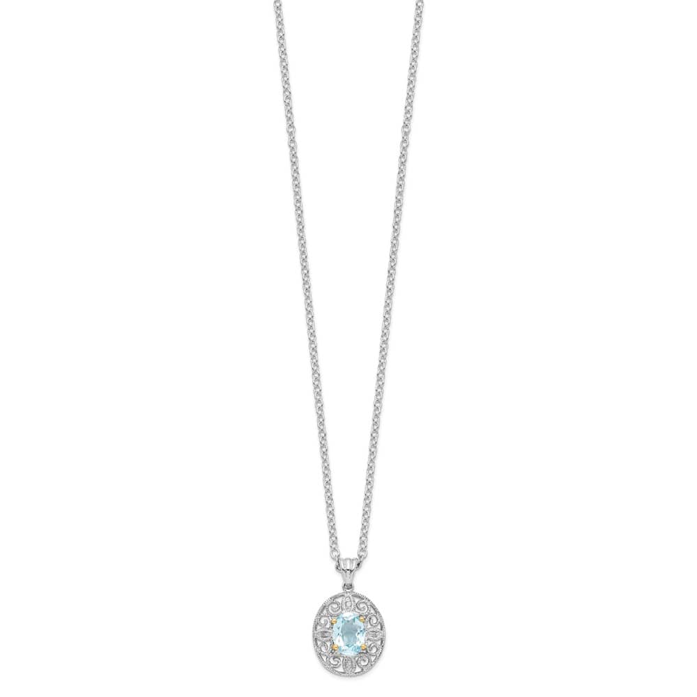 Sterling Silver 14k Accent Sky Topaz Diamond 22x13 mm 20 inch Necklace