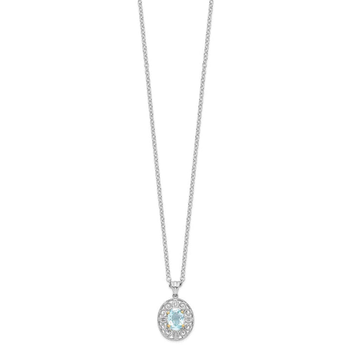 Sterling Silver 14k Accent Sky Topaz Diamond 22x13 mm 20 inch Necklace
