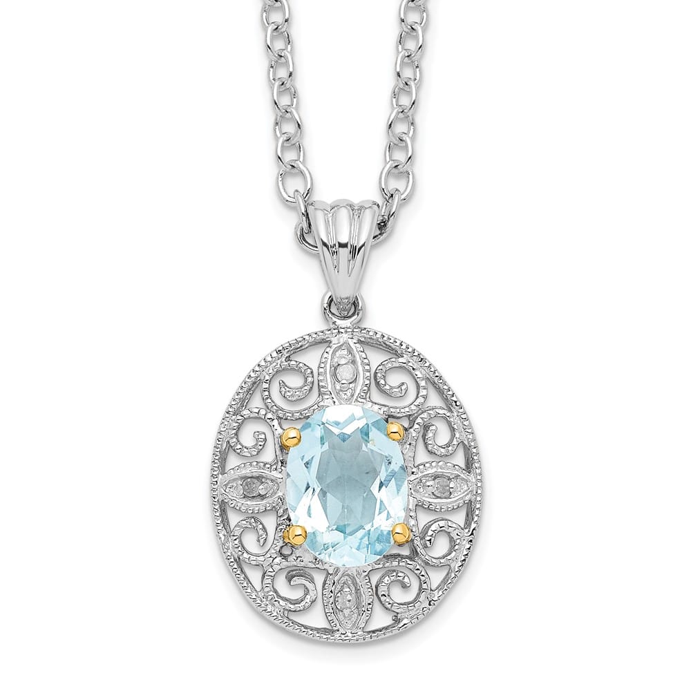 Sterling Silver 14k Accent Sky Topaz Diamond 22x13 mm 20 inch Necklace