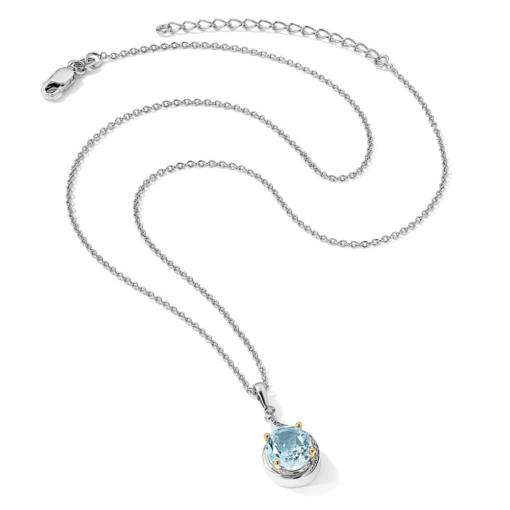 Sterling Silver 14k Accent Sky Topaz Diamond 30x12 mm 20 inch Necklace