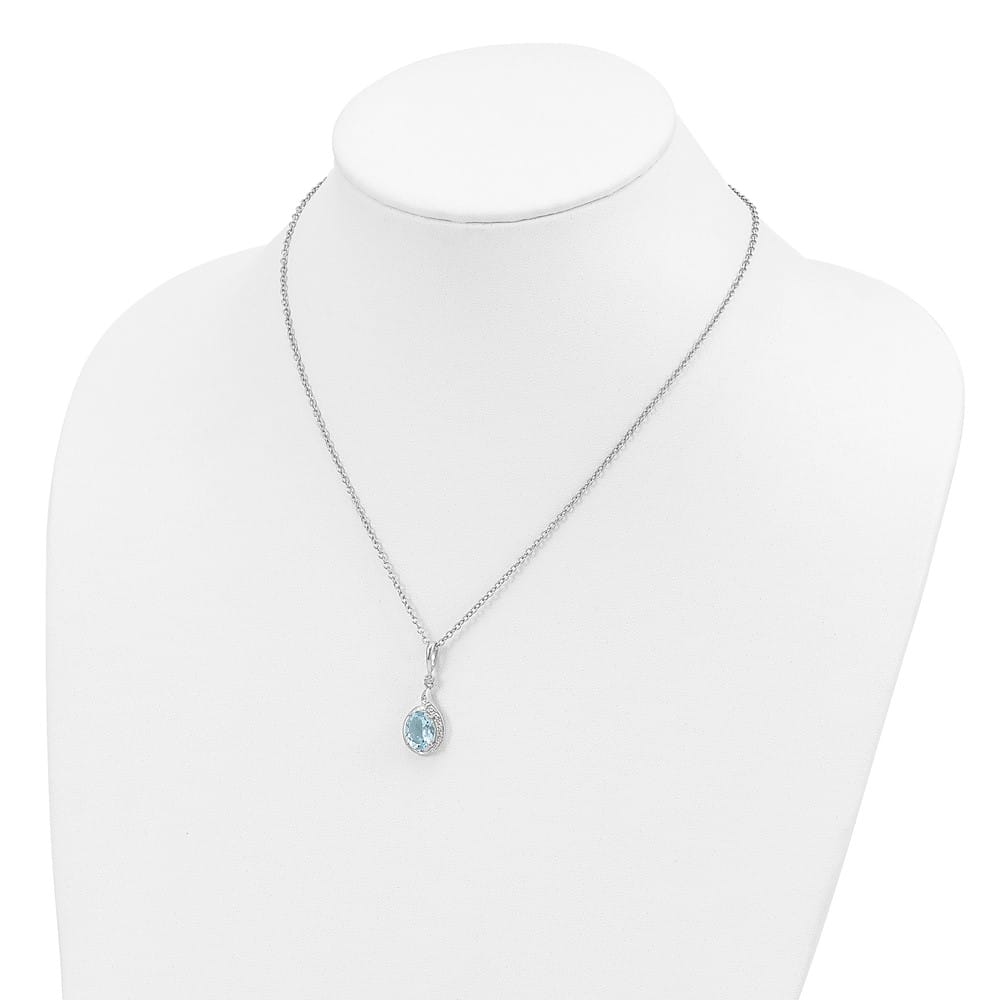 Sterling Silver 14k Accent Sky Topaz Diamond 30x12 mm 20 inch Necklace