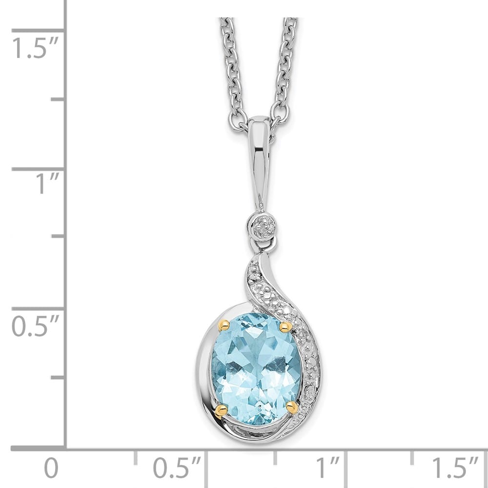 Sterling Silver 14k Accent Sky Topaz Diamond 30x12 mm 20 inch Necklace
