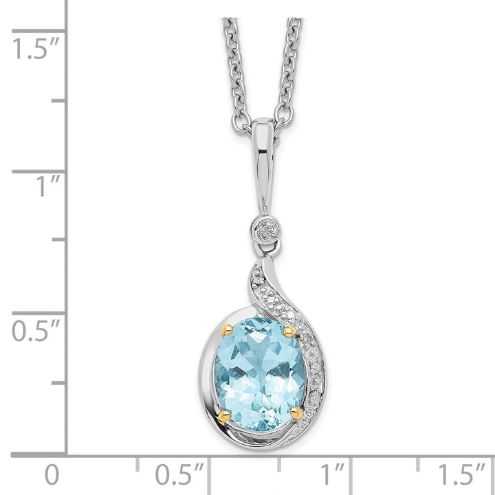 Sterling Silver 14k Accent Sky Topaz Diamond 30x12 mm 20 inch Necklace