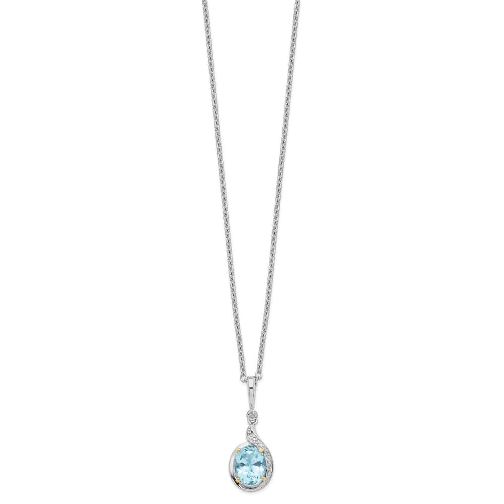 Sterling Silver 14k Accent Sky Topaz Diamond 30x12 mm 20 inch Necklace