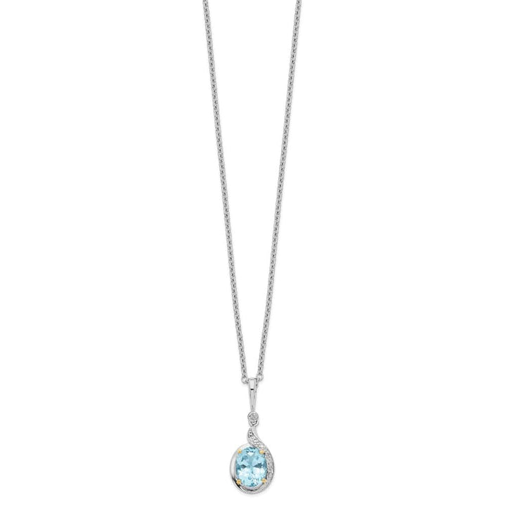 Sterling Silver 14k Accent Sky Topaz Diamond 30x12 mm 20 inch Necklace