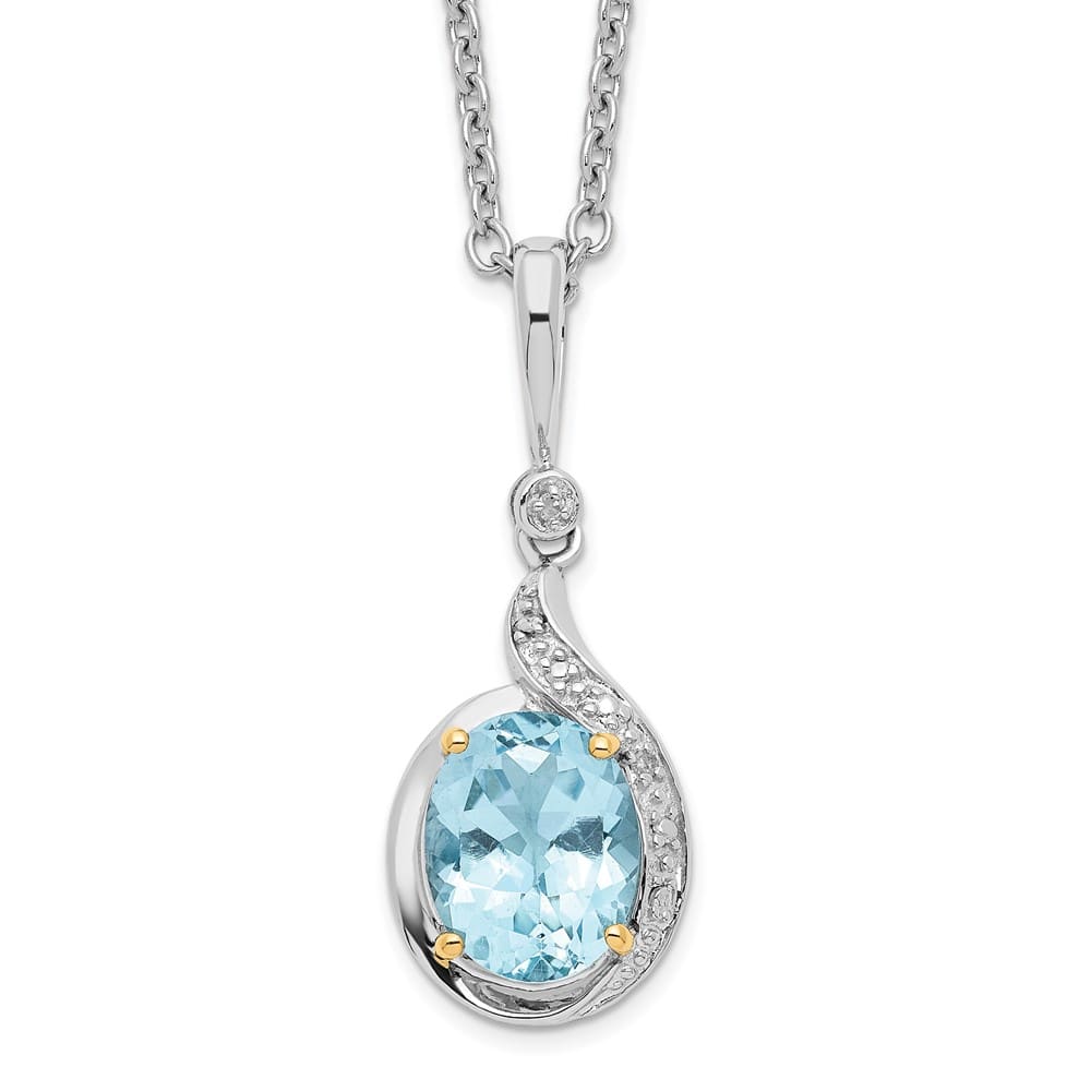 Sterling Silver 14k Accent Sky Topaz Diamond 30x12 mm 20 inch Necklace