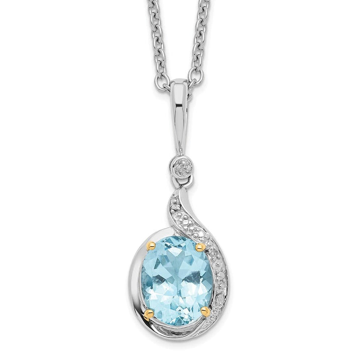 Sterling Silver 14k Accent Sky Topaz Diamond 30x12 mm 20 inch Necklace